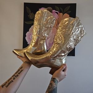 Electric Brushed Metallic Gold Western Knee High Cowgirl Boots